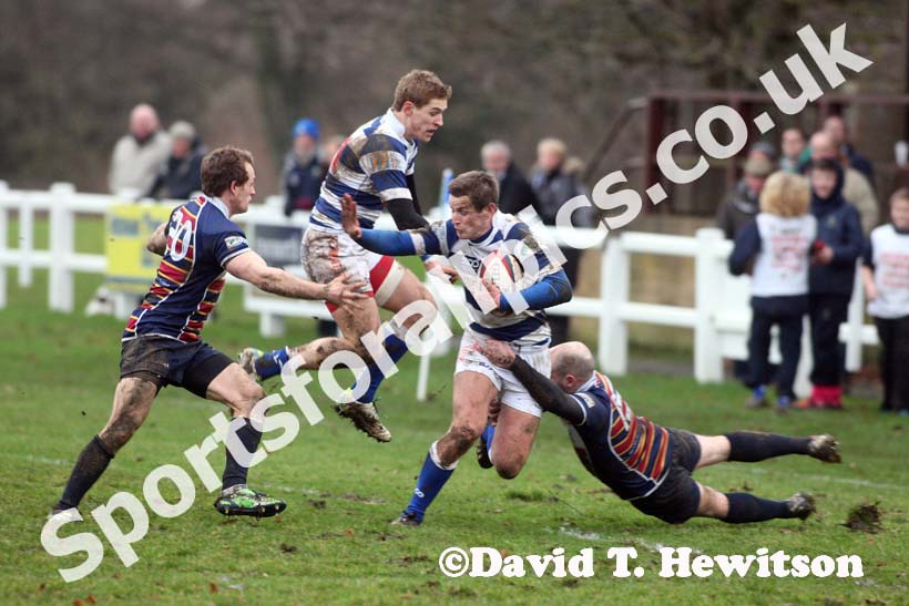Tynedale's Jack Harrison attempts to break throught the Old Albanians defence. Photo: David T. Hewitson/Sports for All Pics